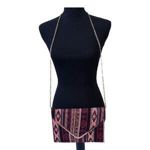 Bohemian Woven Envelope Clutch Snap Closure Purse